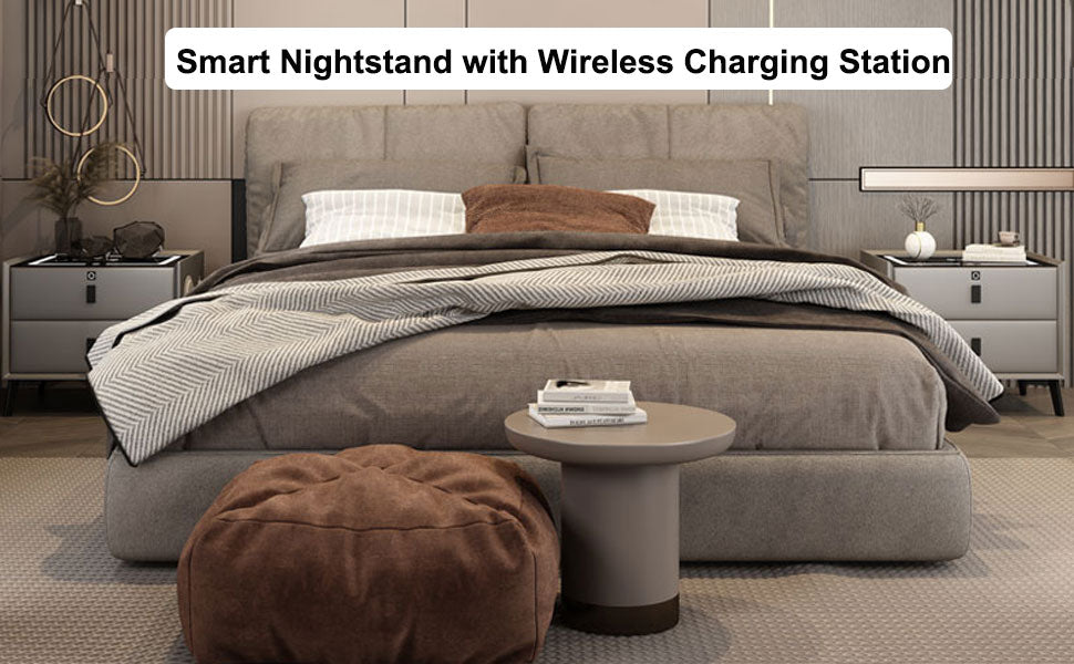 LED Bedside Table with Charging Station & Wireless Charging