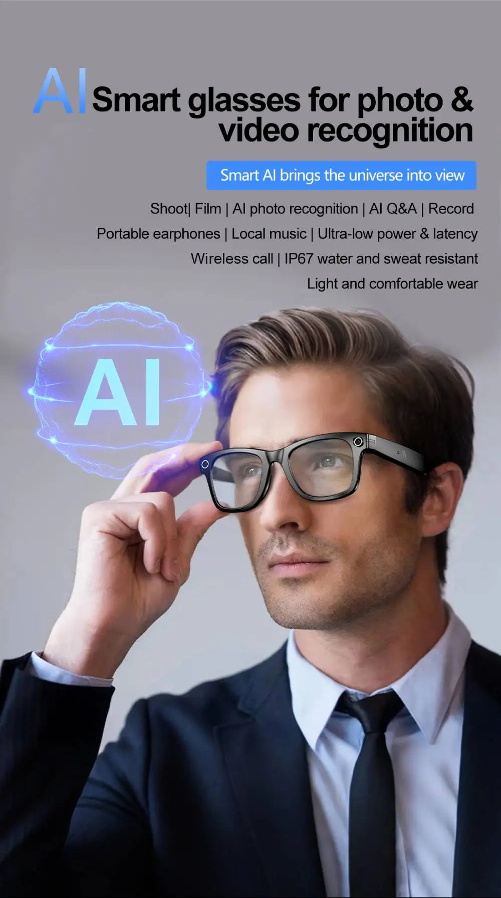 Ai Smart Glasses. Photography Video AI Intelligent.